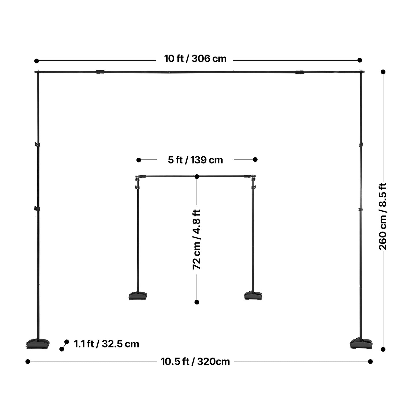 Adjustable 10 ft Backdrop & Projector Screen Stand – Heavy-Duty Event, Party & Photo Frame