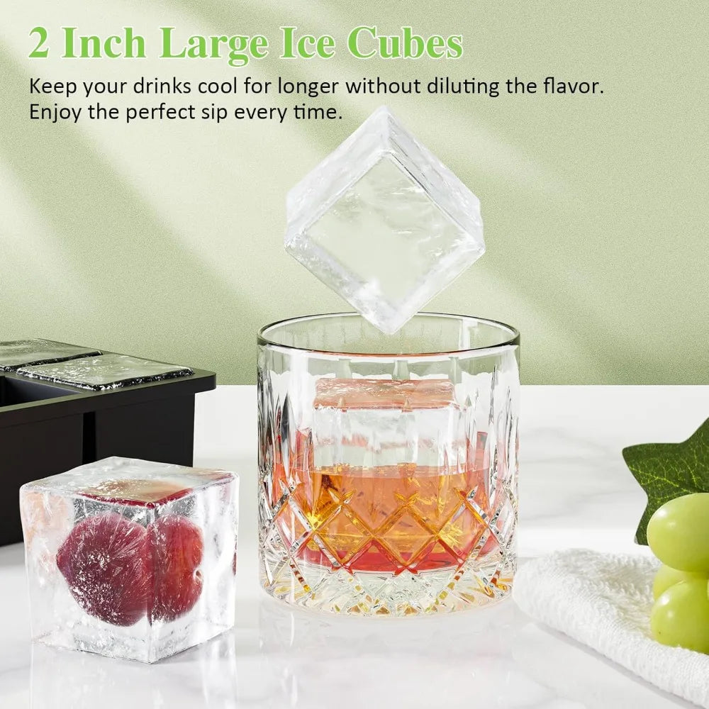 3-Pack Large Square Whiskey / Bourbon Silicone Ice Cube Trays with Lids