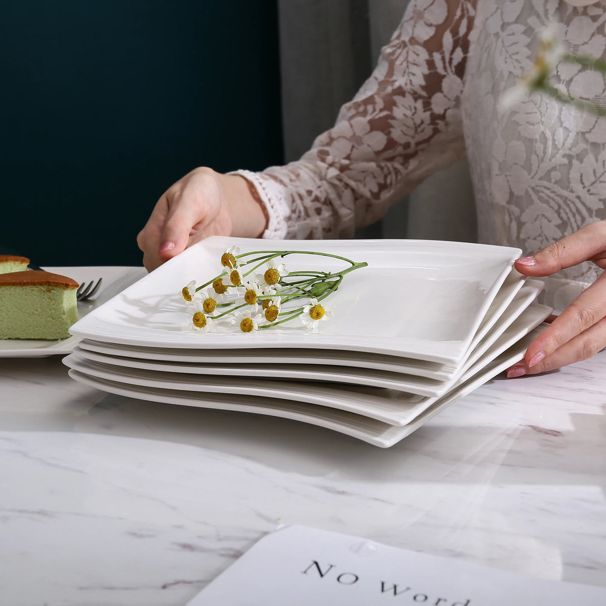 MALACASA FLORA Ivory White Porcelain Dinner Plates – 6 or 12 Piece Set