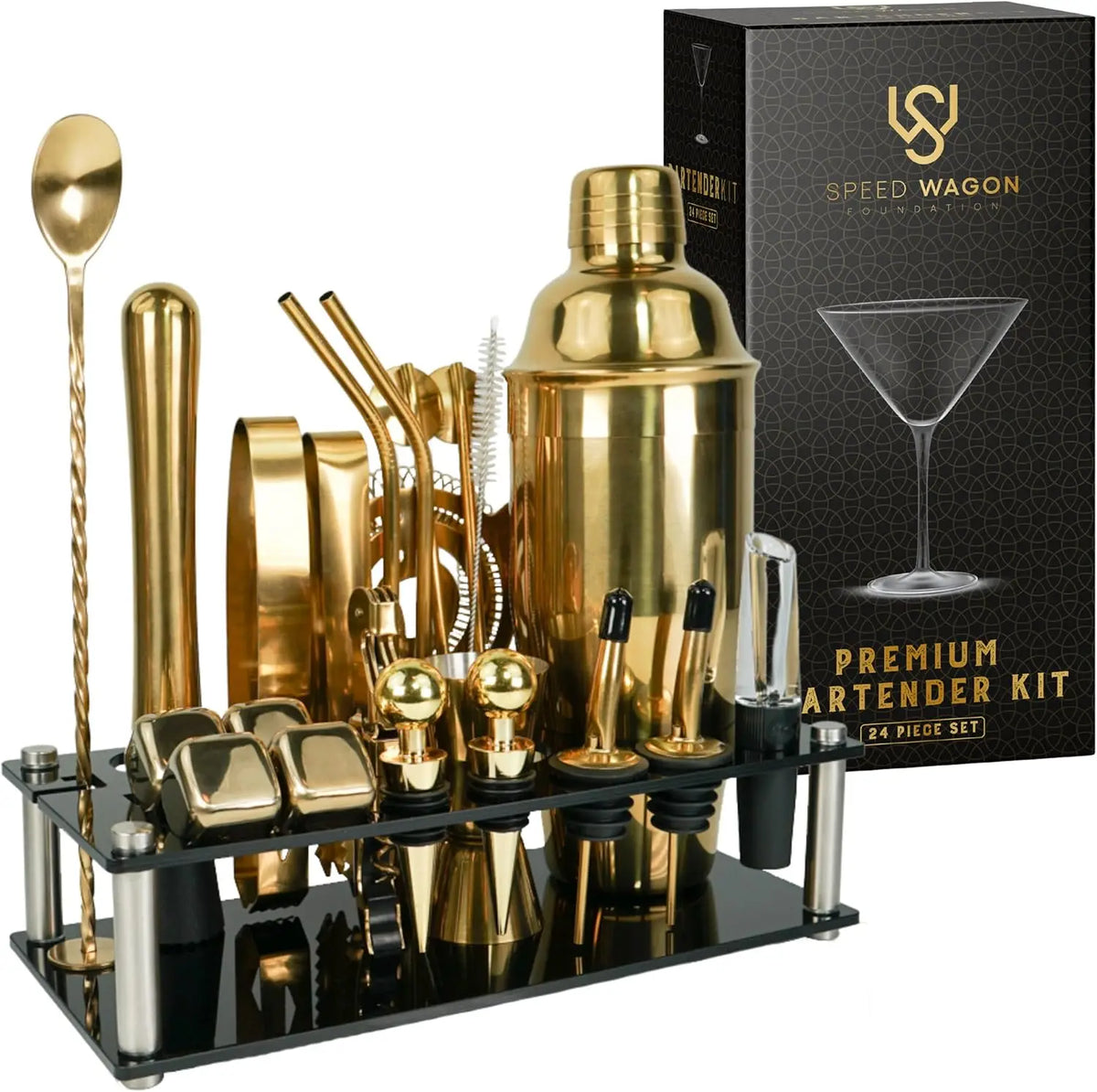 Mixology Bartender Kit – 24 Piece Gold Cocktail Shaker Set with Stand