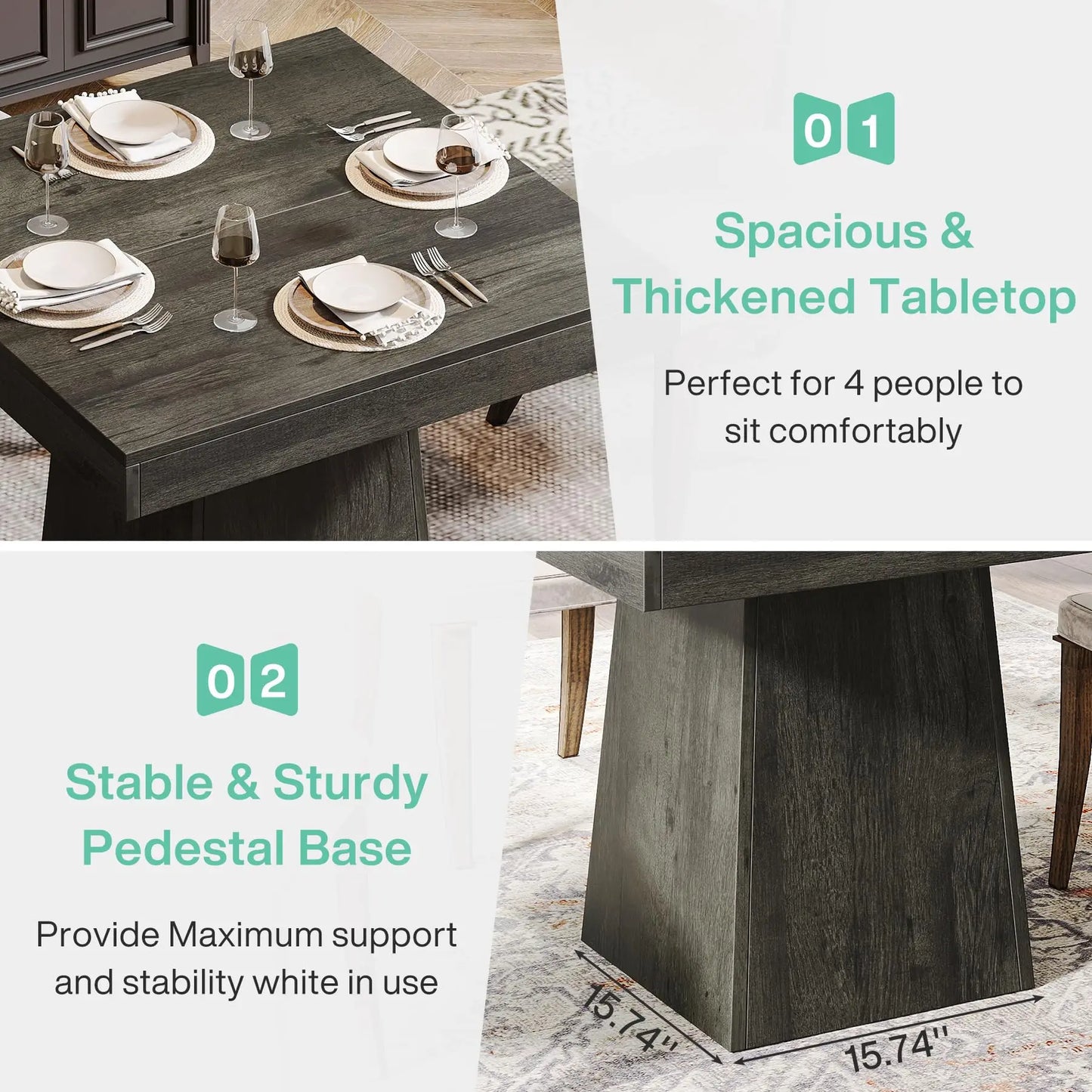 Tribesigns Square Dining Table for 4 – Farmhouse Pedestal Dining & Game Table