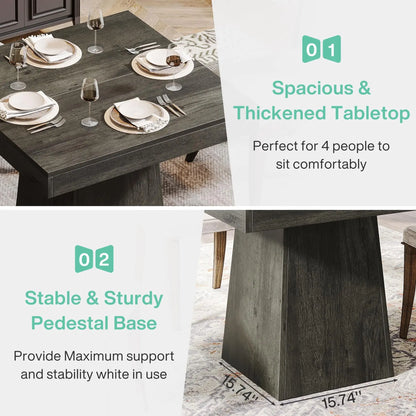 Tribesigns Square Dining Table for 4 – Farmhouse Pedestal Dining & Game Table