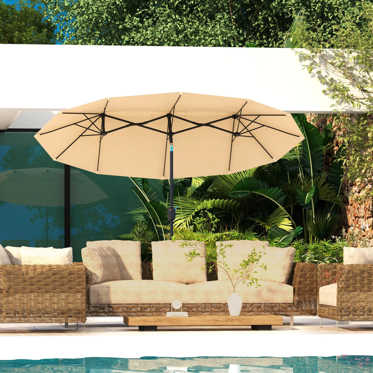 9.7FT Double-Sided Patio Umbrella with Tilt & Crank – Brown