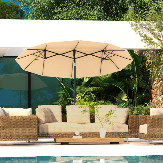 9.7FT Double-Sided Patio Umbrella with Tilt & Crank – Brown