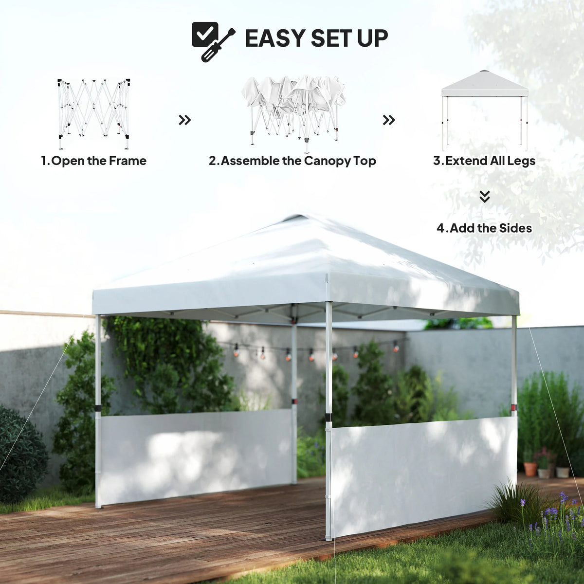 10 × 10FT Pop-Up Canopy Tent with 2 Half Sidewalls – White