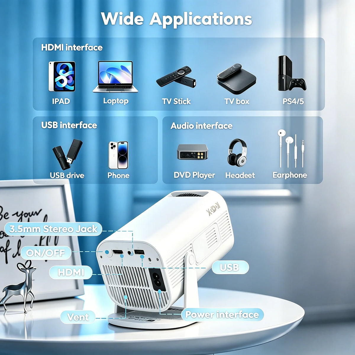 XGODY Gimbal 3 Pro Mini Smart Projector – 300 ANSI, Native 720P, Android 11 & WiFi 6