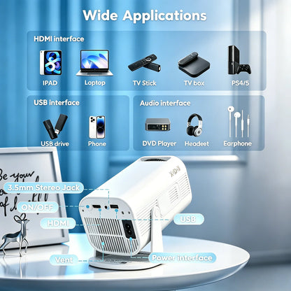 XGODY Gimbal 3 Pro Mini Smart Projector – 300 ANSI, Native 720P, Android 11 & WiFi 6