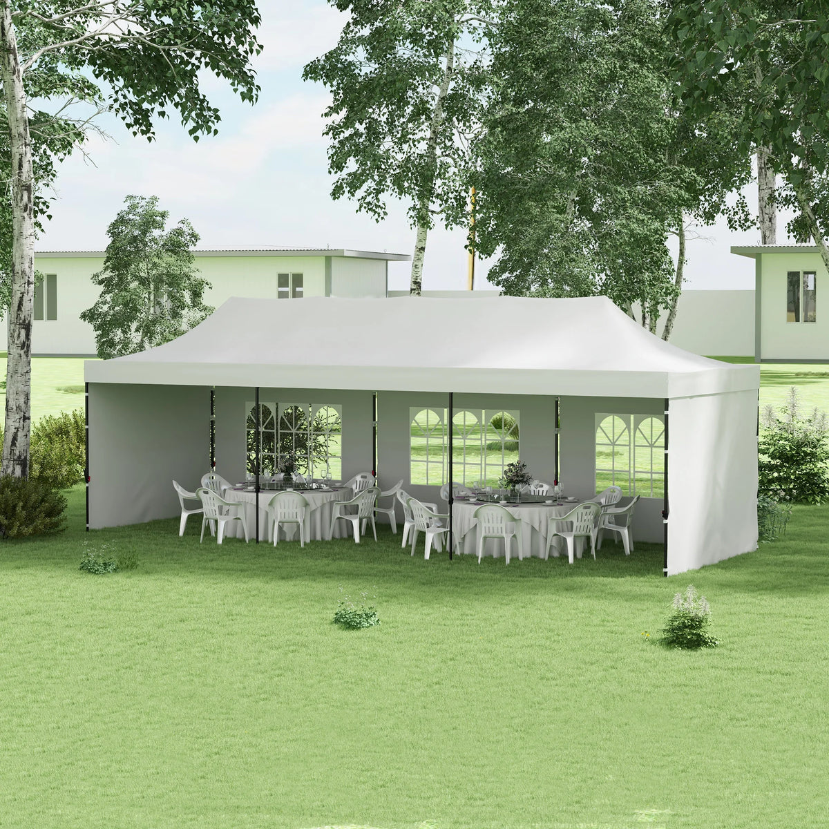 9.5 × 28FT Extra-Large Pop-Up Canopy Tent with Sidewalls, Windows & Adjustable Height