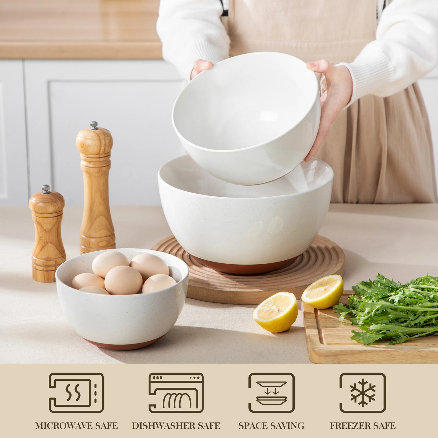 3/6-Piece Ceramic Mixing & Serving Bowl Set – 46 oz, 80 oz & 140 oz