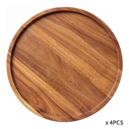 4-Piece Acacia Wood Round Serving Tray Set – 11.8" Platters