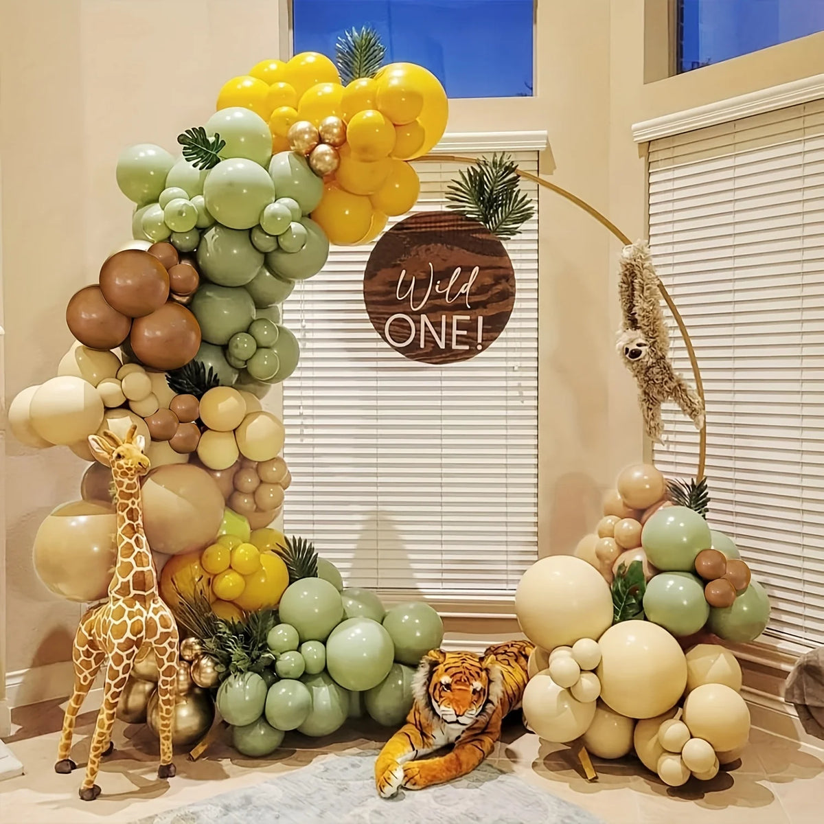 146-Piece Sage Green & Mustard Balloon Garland Arch Kit – Nude, Tan, Brown & White Party Balloons