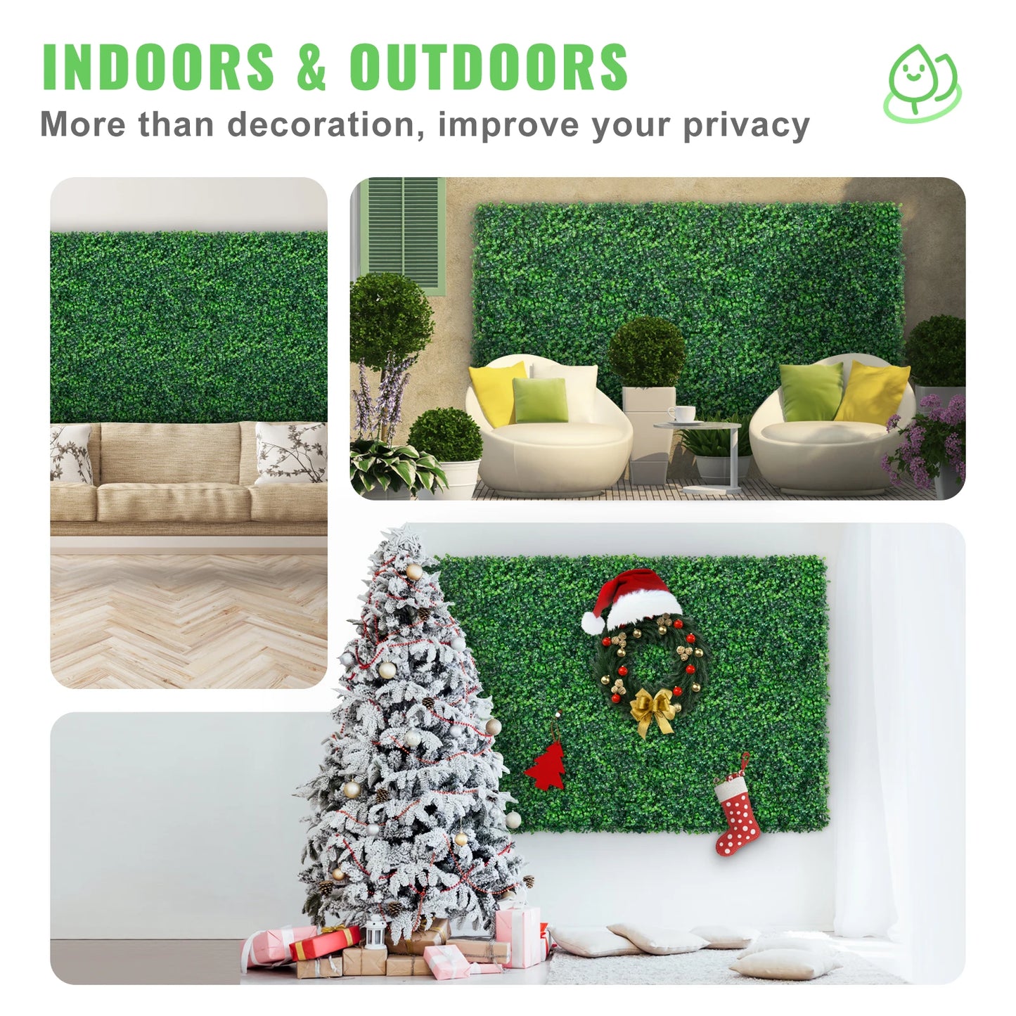 24-Piece Artificial Boxwood Wall Panels – 64–66 Sq. Ft. Greenery Backdrop & Hedge Décor