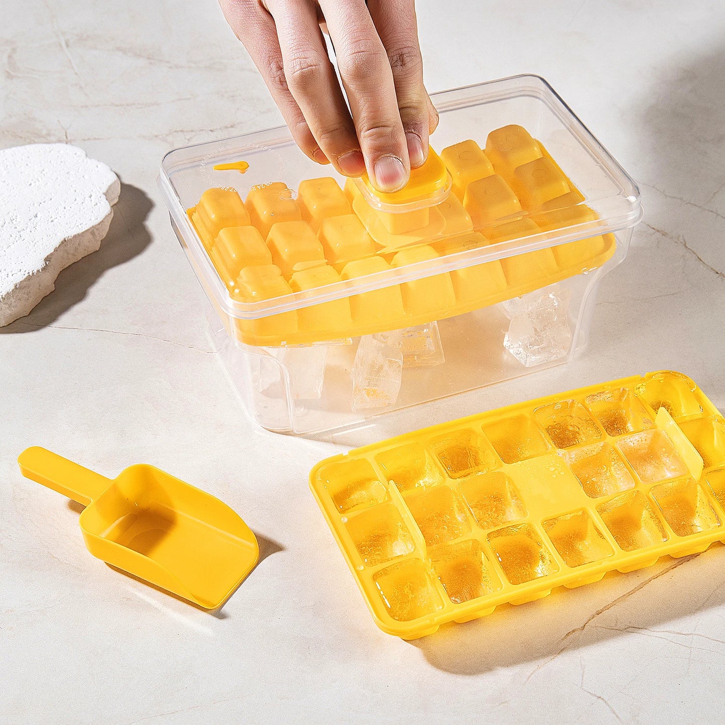 68-Cube Press-to-Release Ice Tray with Lid & Storage Bin
