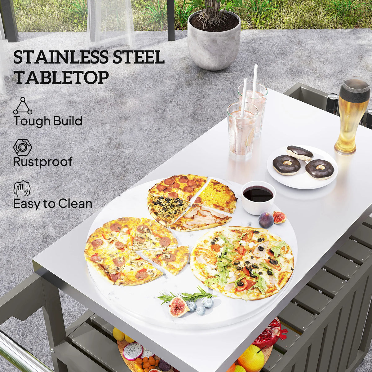 Outdoor Bar & Serving Cart with Storage – Dark Gray