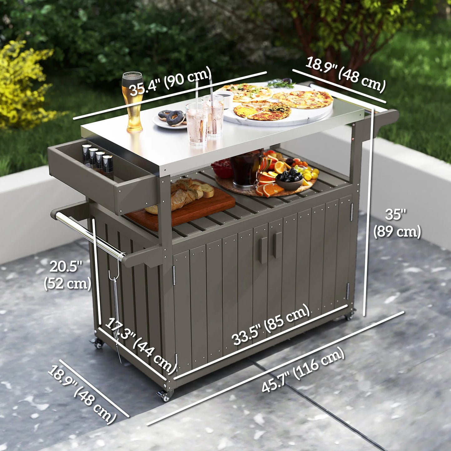 Outdoor Bar & Serving Cart with Storage – Dark Gray