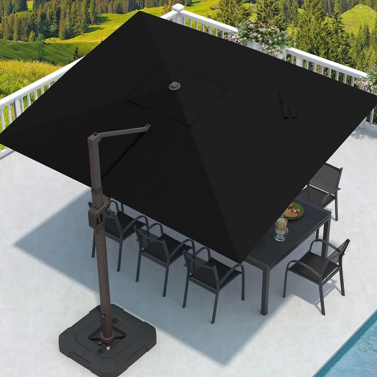 9 × 12FT Rectangular Cantilever Patio Umbrella with Base – Large Offset Outdoor Umbrella