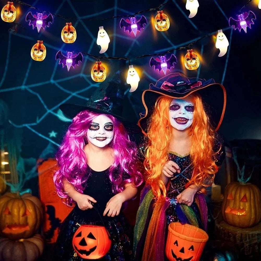 20-Ft Halloween Pumpkin, Bat & Ghost String Lights – 30 LED Battery-Operated Lights with Remote
