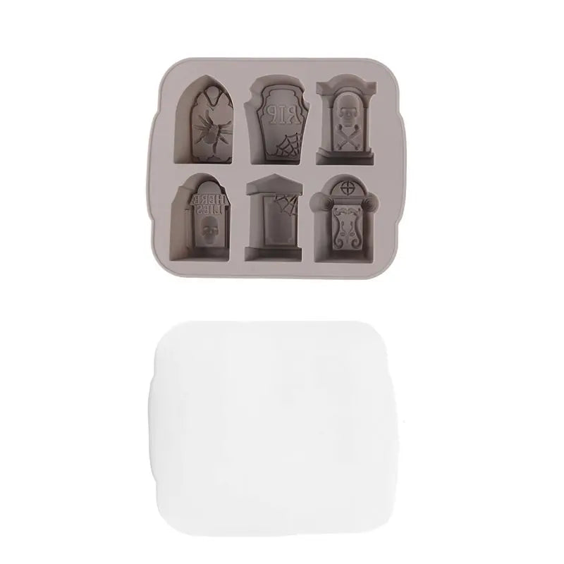 Halloween RIP Gravestone Silicone Mold – 6-Cavity Spooky Cocktail Tray - Ice, Candy, Soap
