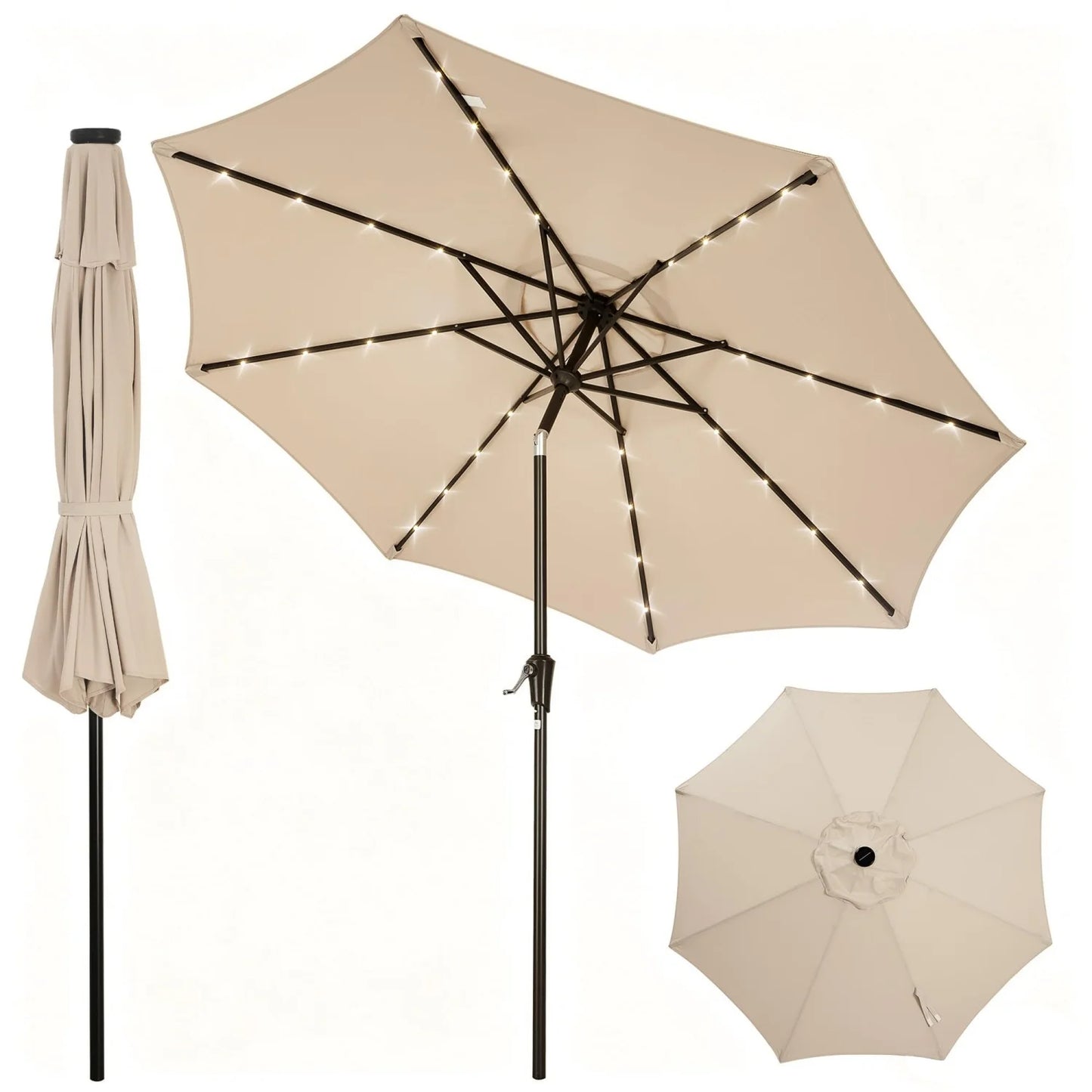 9FT/10FT Solar LED Patio Umbrella with 32 Lights