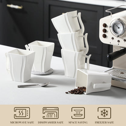 MALACASA FLORA White or Grey Marble Porcelain Coffee Mugs 16.9 oz (500mL) – 6 Piece Set