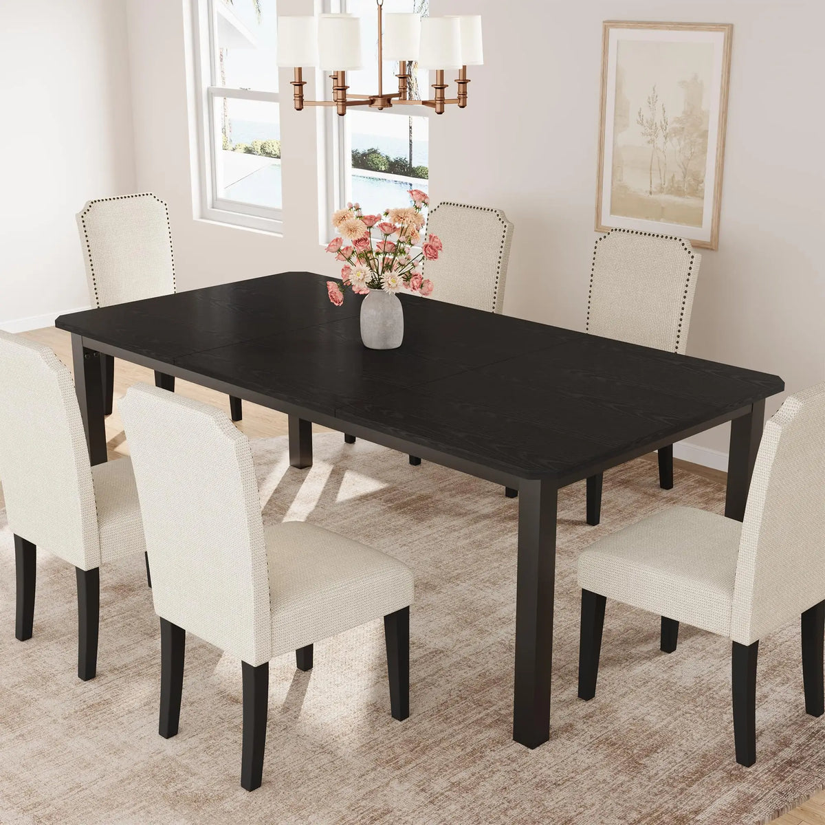 Industrial Dining Table for 4–10 – Wood Grain Top & Meta - 3 sizes available: 63", 70.8", or 78.7"