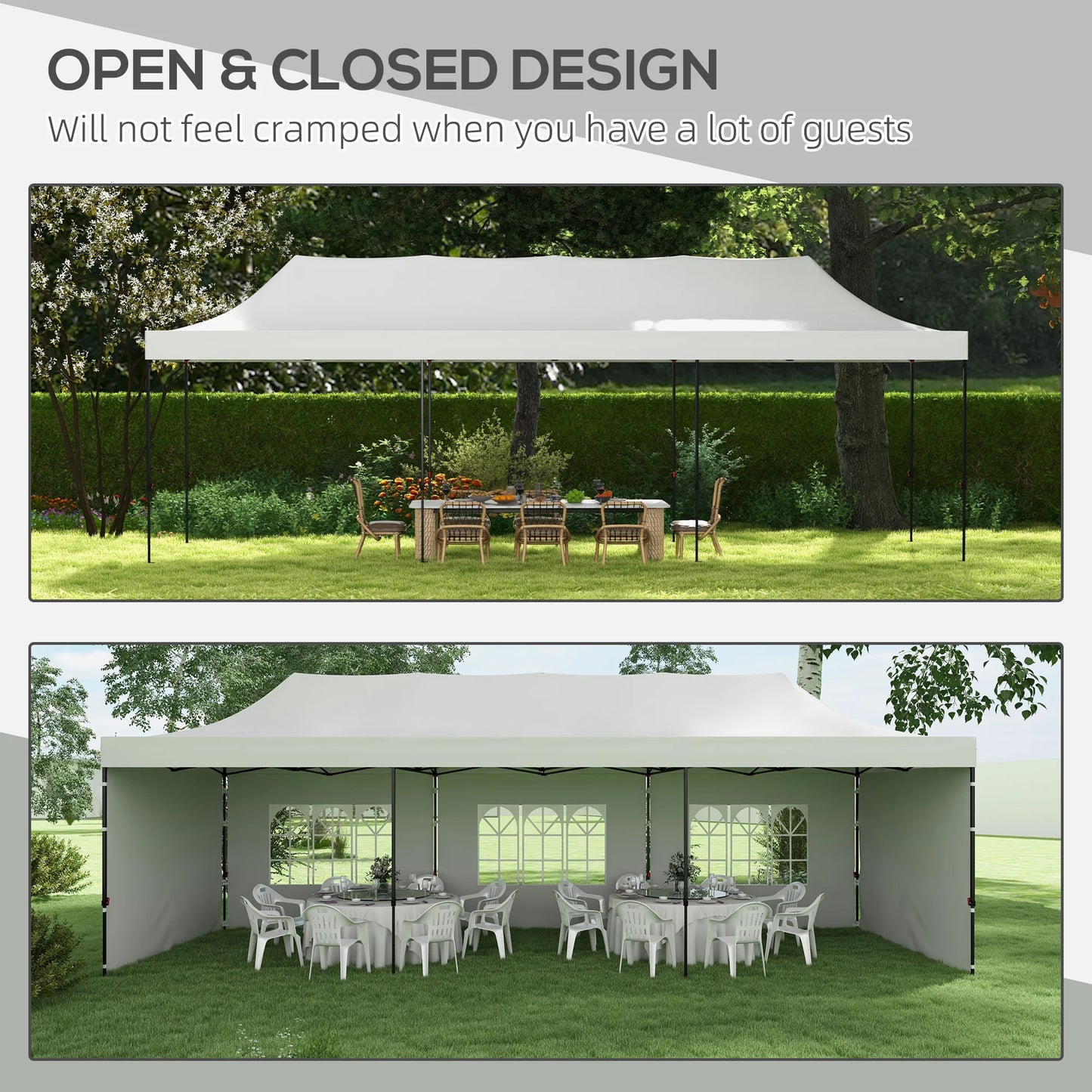 9.5 × 28FT Extra-Large Pop-Up Canopy Tent with Sidewalls, Windows & Adjustable Height