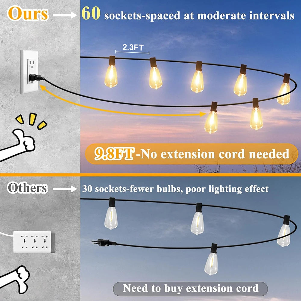Outdoor LED String Lights – 50FT, 100FT or 150FT Waterproof Shatterproof Patio Lights