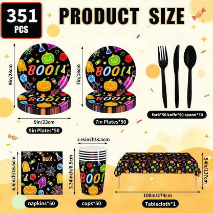 351-Piece Halloween Disposable Tableware Set – Serves 50
