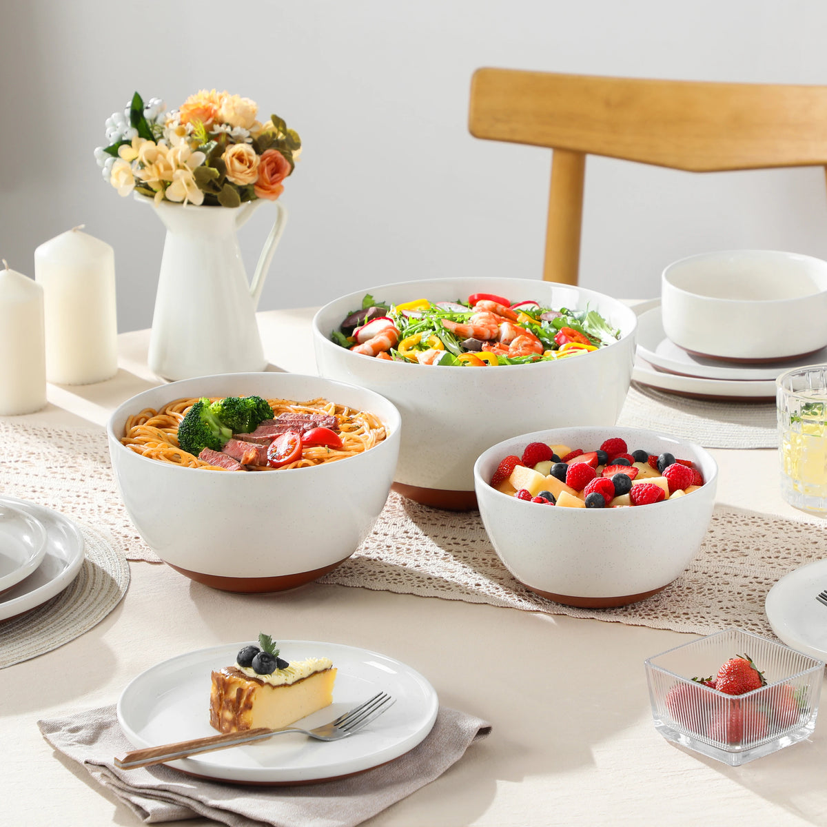 3/6-Piece Ceramic Mixing & Serving Bowl Set – 46 oz, 80 oz & 140 oz