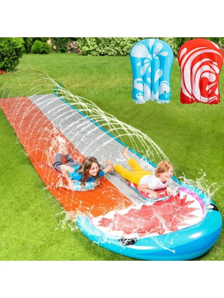 22.5-Ft Double-Lane Backyard Water Slide with 2 Inflatable Slide Boards & Sprinklers