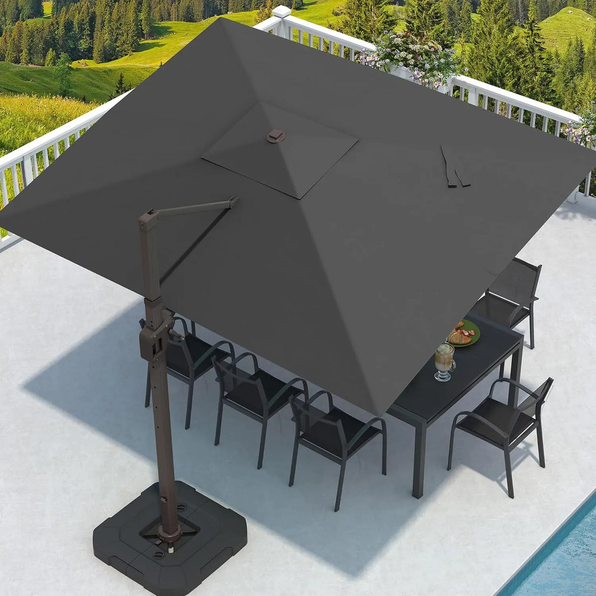 9 × 12FT Rectangular Cantilever Patio Umbrella with Base – Large Offset Outdoor Umbrella