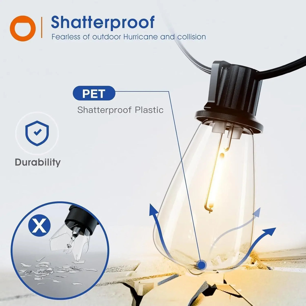 Outdoor LED String Lights – 50FT, 100FT or 150FT Waterproof Shatterproof Patio Lights