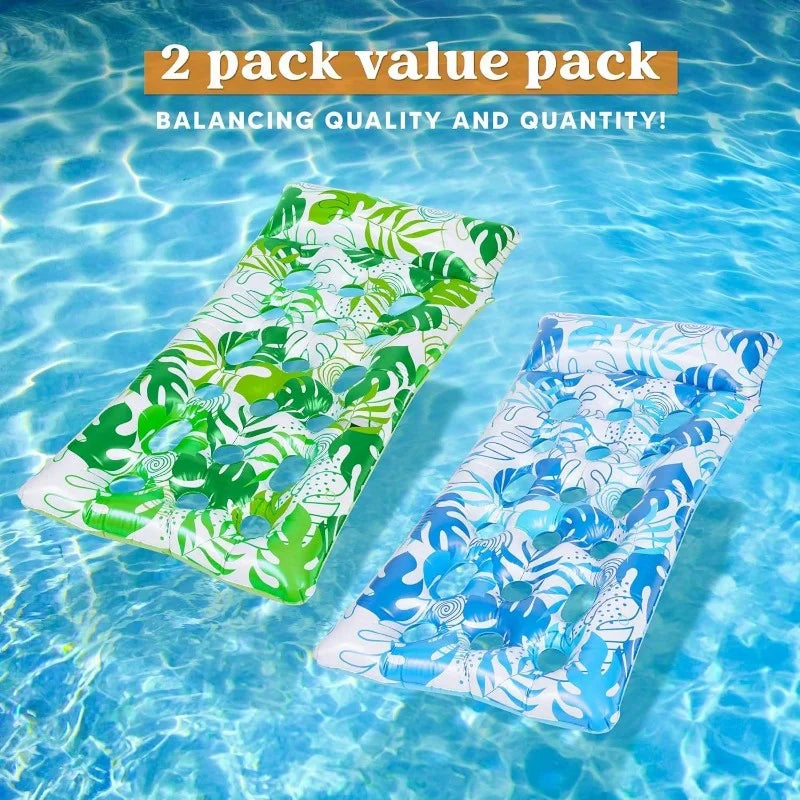2-Pack Inflatable Pool Loungers with Headrests – Water-Flow Tanning Floats