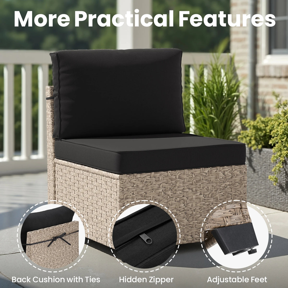 7-Piece Outdoor Rattan Sectional Sofa Set – 6-Seat Modular Patio Furniture with Tempered Glass Coffee Table
