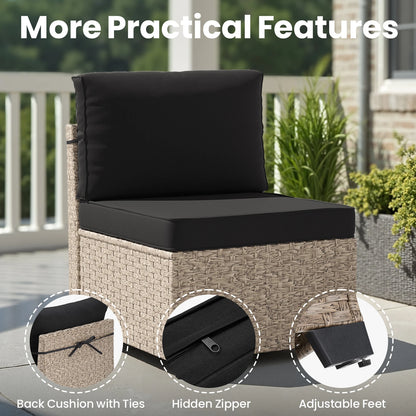 7-Piece Outdoor Rattan Sectional Sofa Set – 6-Seat Modular Patio Furniture with Tempered Glass Coffee Table