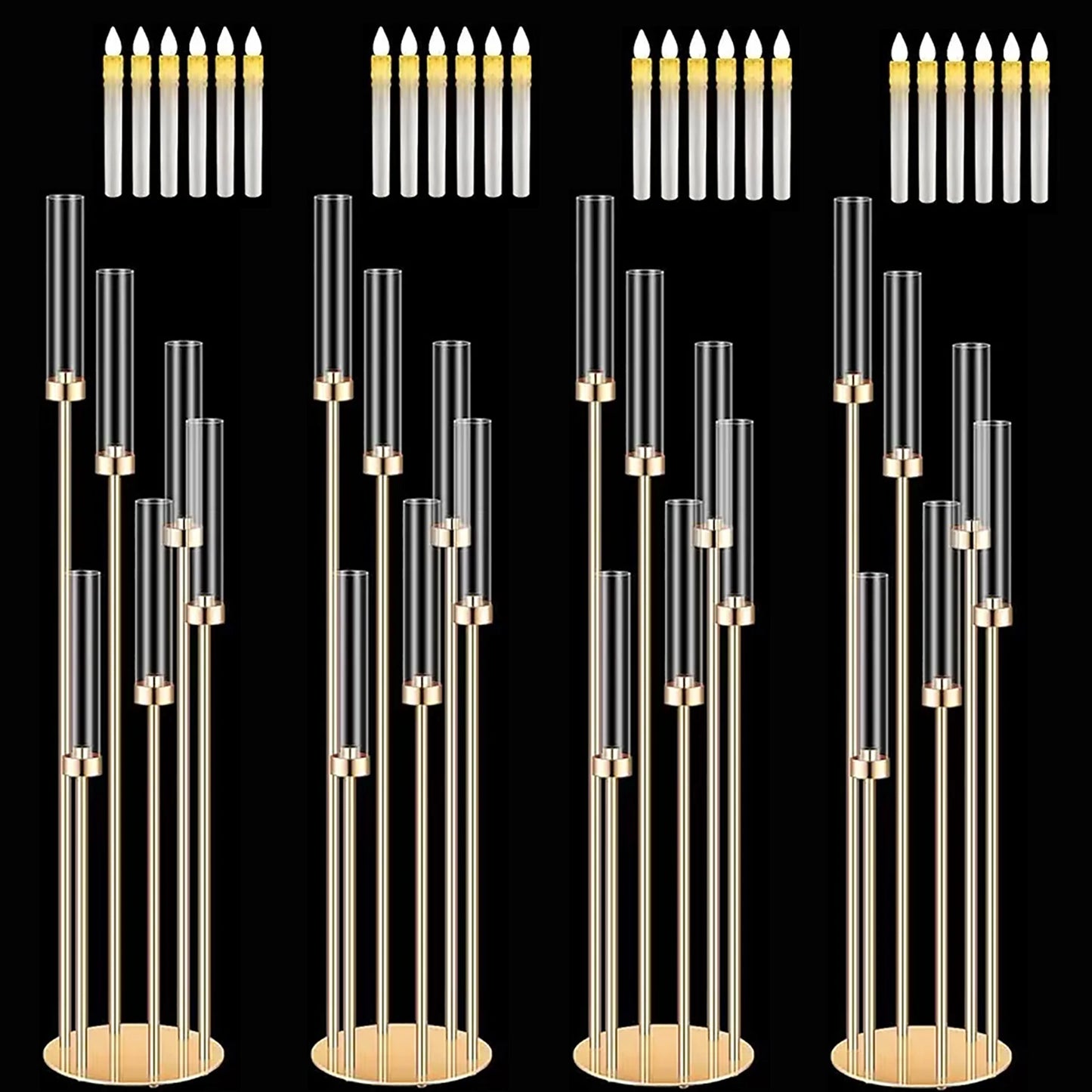 46" Gold 6-Arm Floor Candelabras with 24 LED Candles – 4 Piece Set