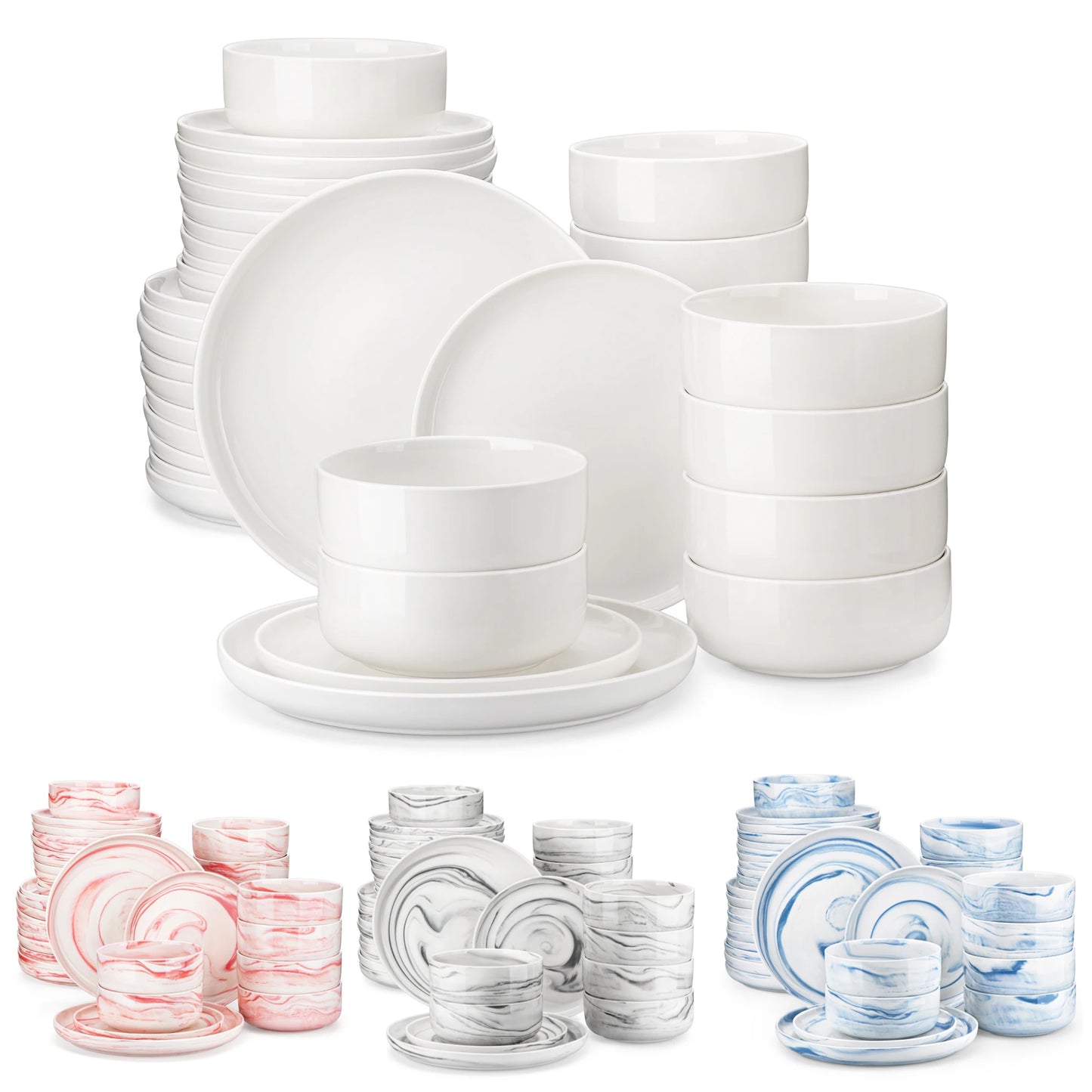 MALACASA Marbled & Classic Porcelain Dinnerware Set – 18 or 36 Piece, Service for 6 or 12