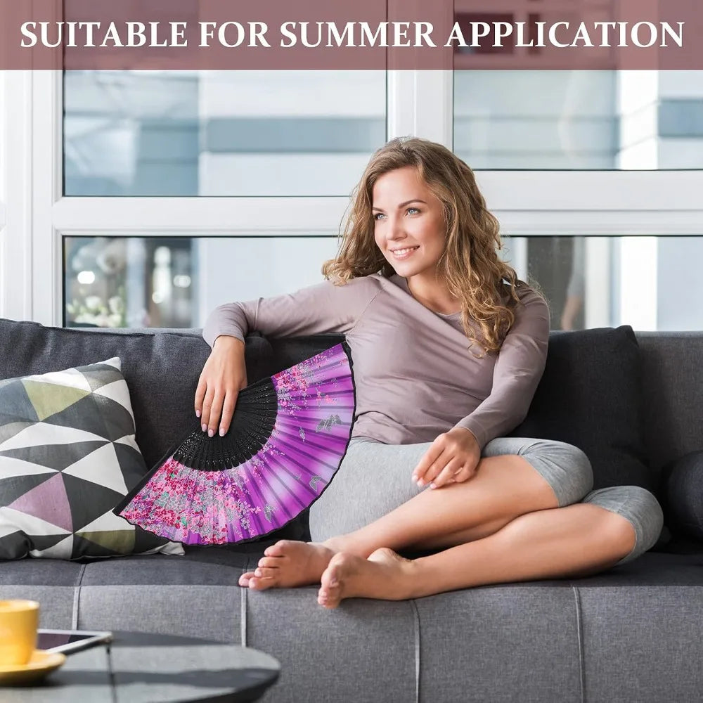Silk & Bamboo Folding Fans with Tassels – 4 Piece Set