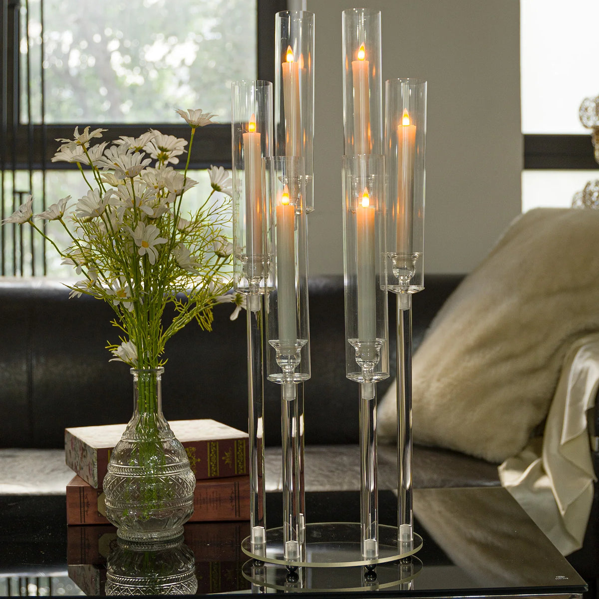 26.8" Clear 6-Arm LED Candelabras – 10 Piece Set