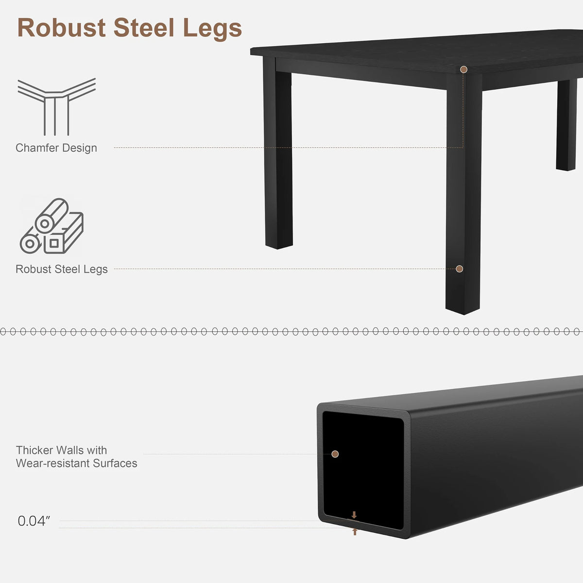 Industrial Dining Table for 4–10 – Wood Grain Top & Meta - 3 sizes available: 63", 70.8", or 78.7"