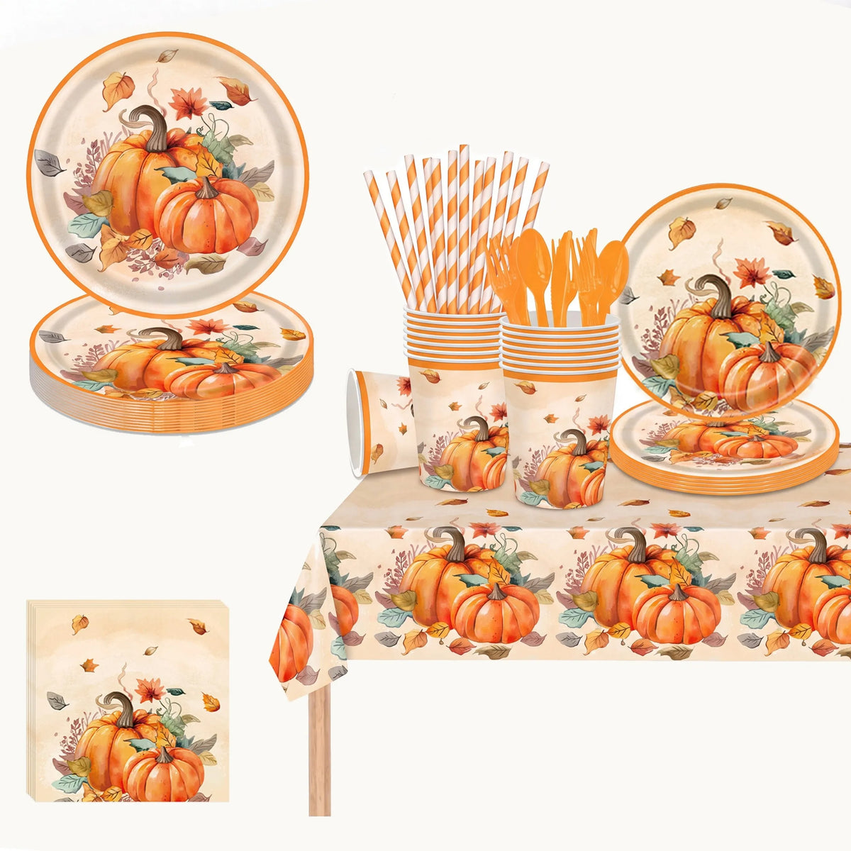 401 Pcs Fall Theme or 402 Pcs Thanksgiving Theme Disposable Tableware Set - Serves 50