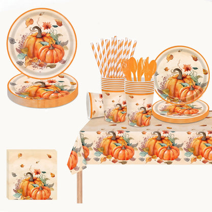 401 Pcs Fall Theme or 402 Pcs Thanksgiving Theme Disposable Tableware Set - Serves 50
