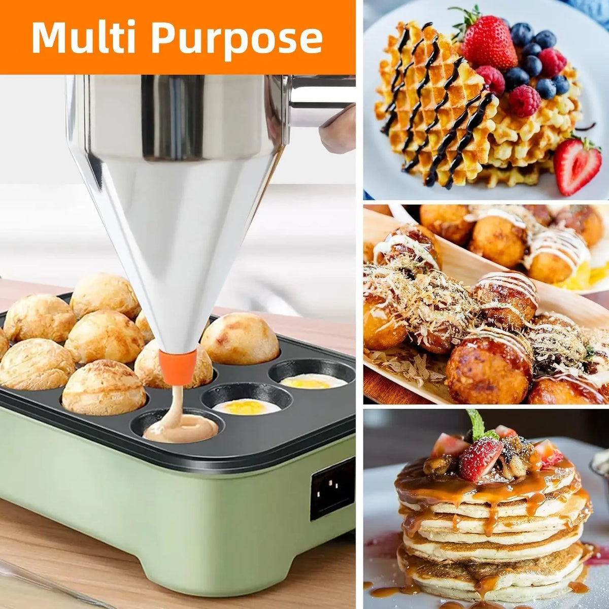 Stainless Steel Pancake & Batter Dispenser with Stand + 4 Nozzles