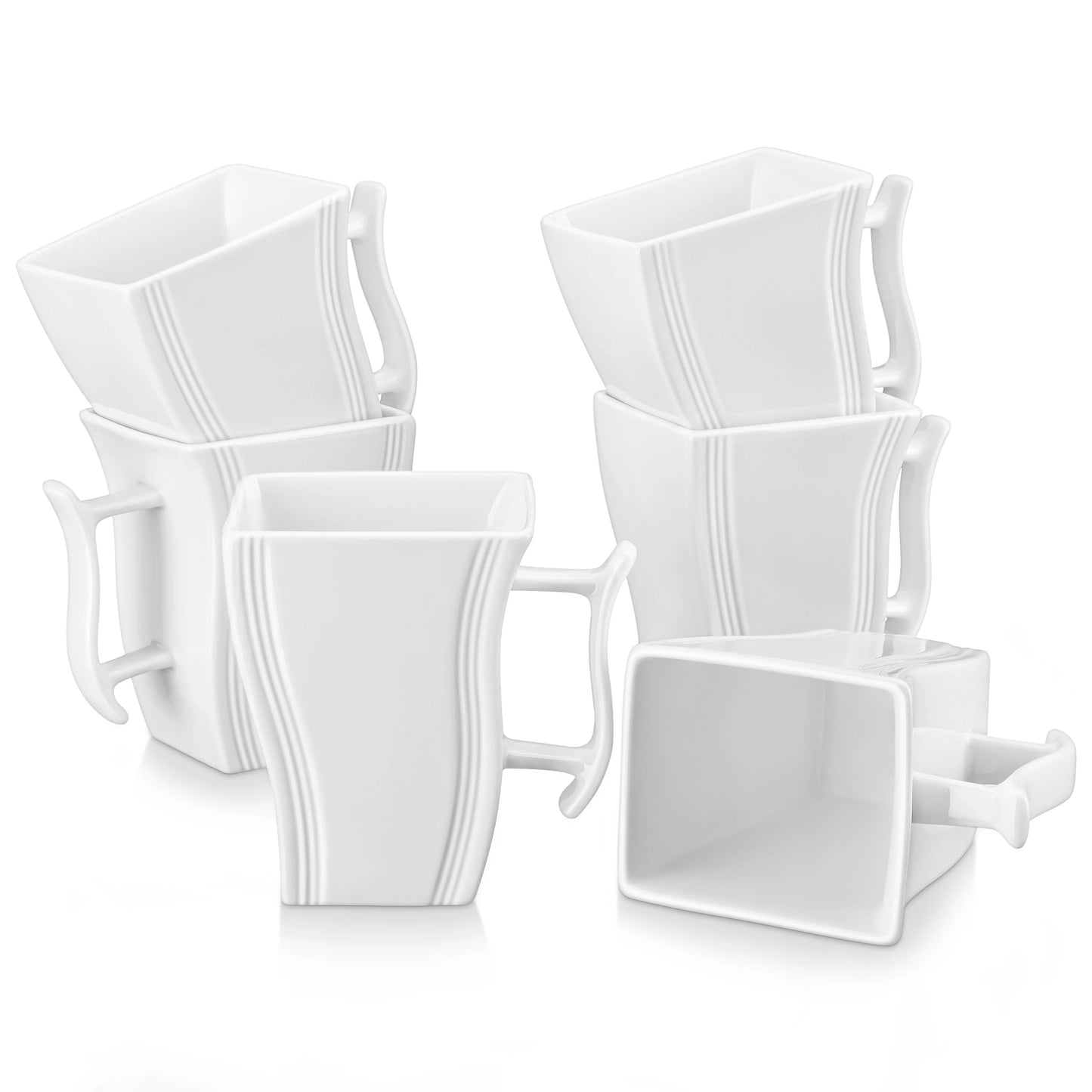 MALACASA FLORA White or Grey Marble Porcelain Coffee Mugs 16.9 oz (500mL) – 6 Piece Set