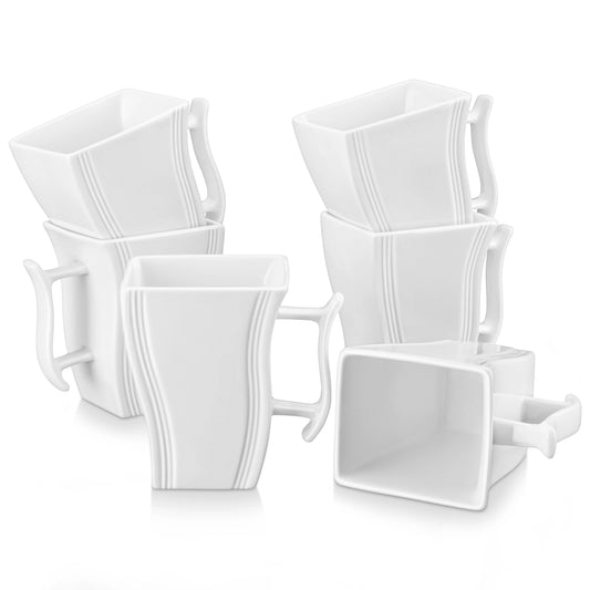 MALACASA FLORA White or Grey Marble Porcelain Coffee Mugs 16.9 oz (500mL) – 6 Piece Set
