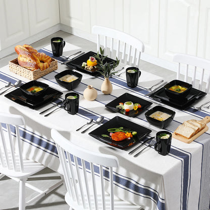 Vancasso SOHO Black Square Porcelain Dinnerware Set – 16, 32 or 48 Piece