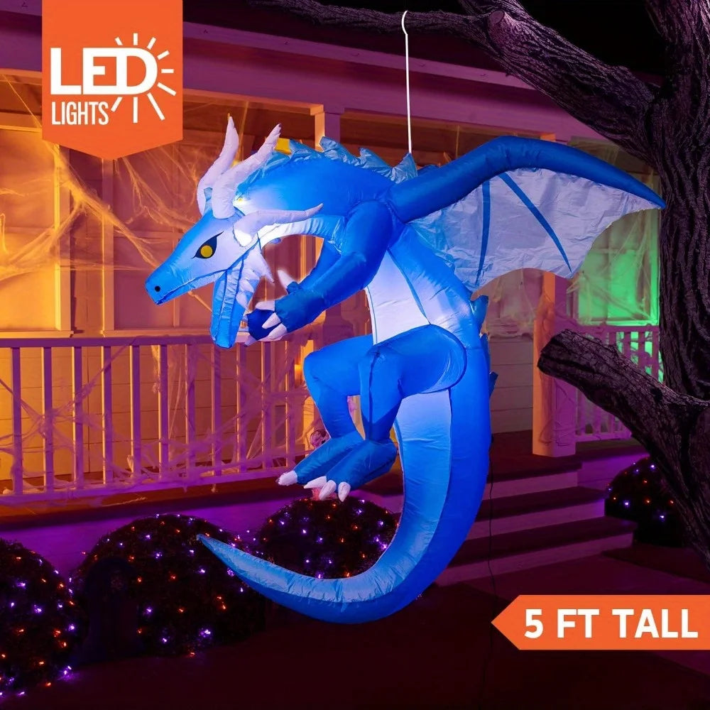 5-Ft Light-Up Hanging Ice Dragon Halloween Inflatable – Outdoor Yard Decoration with LED Lights