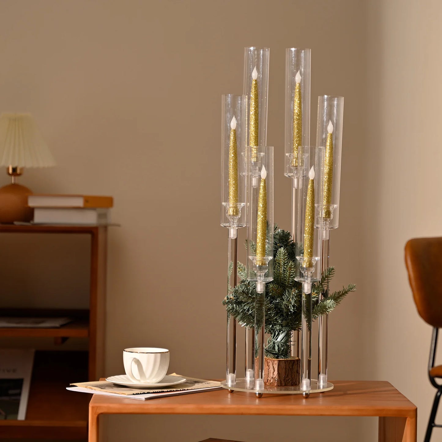 26.8" Clear 6-Arm LED Candelabras – 10 Piece Set