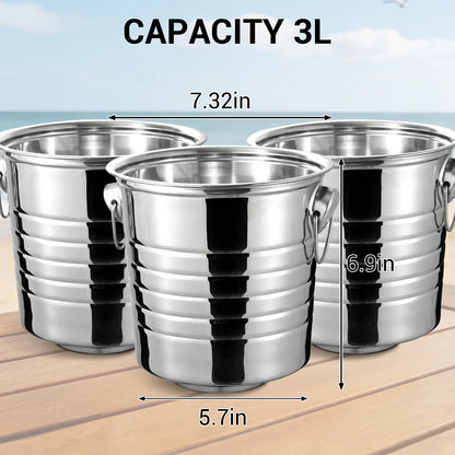 6-Pack 3L Stainless Steel Beverage Tubs with Handles – Ice Buckets for Beer, Wine & Champagne