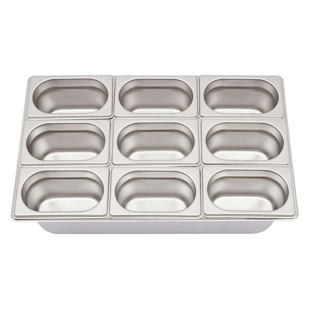 9-Compartment Stainless Steel Chilled Serving Station with Flip Top Lid